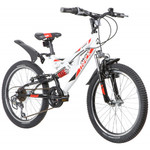 Велосипед NOVATRACK 20" SHARK белый, сталь, 6-скор, Microshift/Power, V-brake