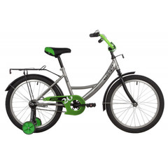Велосипед NOVATRACK 20" VECTOR серебристый, защита А-тип, тормоз нож., крылья и багажник чёрн.